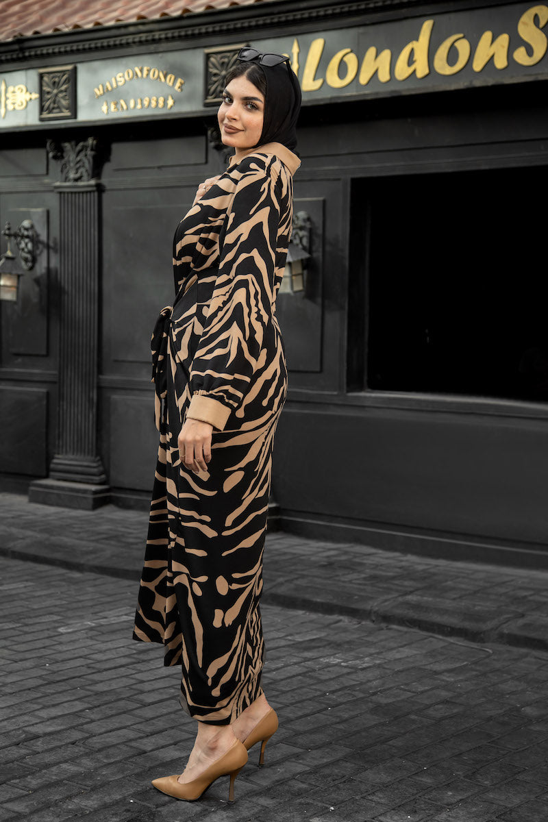 Faux-shirt Tiger Print Dress - BERIONY