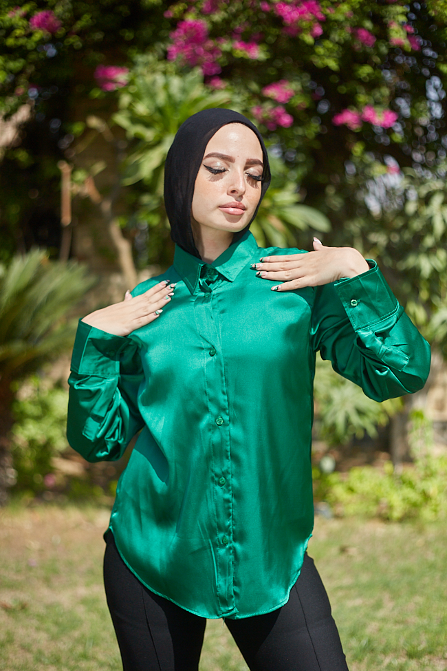 Teal satin blouse shop